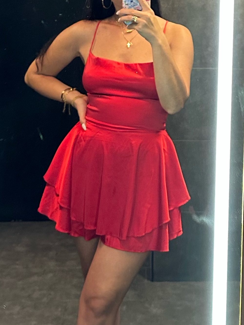 Red Strappy Ruffle Mini Dress - Picture 2 of 2